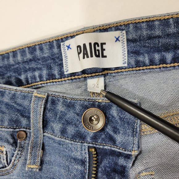 PAIGE High Rise Straight Crop Raw Hem Two Tone Denim Jean in Lyla - Picture 10 of 12